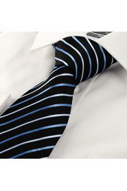 Men's New Striped Blue Black Microfiber Tie Necktie For Wedding Party Holiday With Gift Box