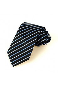 Men's New Striped Blue Black Microfiber Tie Necktie For Wedding Party Holiday With Gift Box