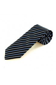 Men's New Striped Blue Black Microfiber Tie Necktie For Wedding Party Holiday With Gift Box