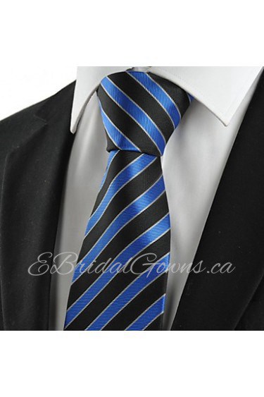 Men's New Striped Blue Black Microfiber Tie Necktie For Wedding Party Holiday With Gift Box