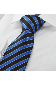 Men's New Striped Blue Black Microfiber Tie Necktie For Wedding Party Holiday With Gift Box