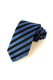 Men's New Striped Blue Black Microfiber Tie Necktie For Wedding Party Holiday With Gift Box