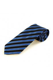 Men's New Striped Blue Black Microfiber Tie Necktie For Wedding Party Holiday With Gift Box