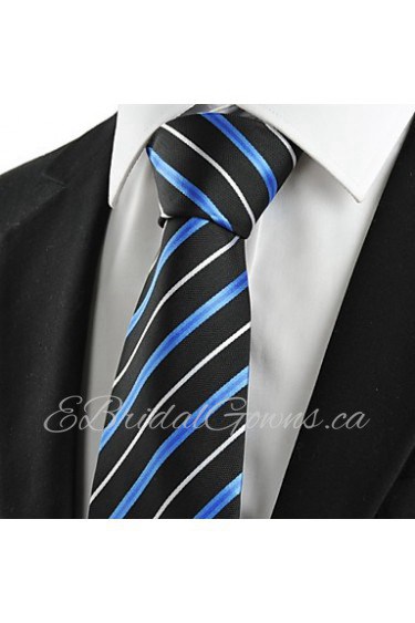 Men's New Striped Blue Black Microfiber Tie Necktie For Wedding Holiday With Gift Box