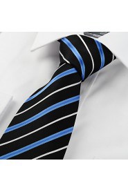 Men's New Striped Blue Black Microfiber Tie Necktie For Wedding Holiday With Gift Box