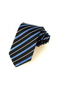 Men's New Striped Blue Black Microfiber Tie Necktie For Wedding Holiday With Gift Box