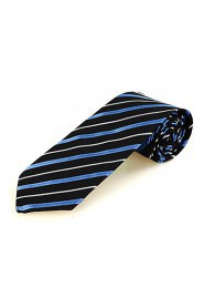 Men's New Striped Blue Black Microfiber Tie Necktie For Wedding Holiday With Gift Box