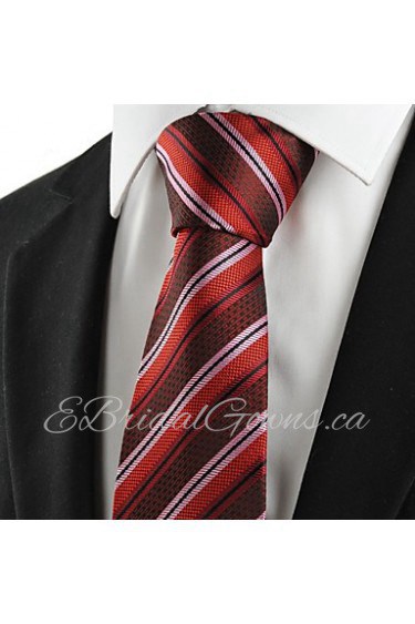 Men's New Striped Red Black Microfiber Tie Necktie For Wedding Party Holiday With Gift Box