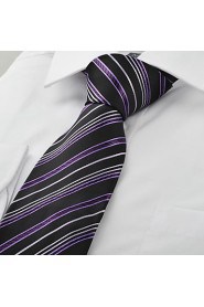 Men's Striped Purple Black Microfiber Tie For Wedding Party Holiday With Gift Box