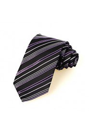 Men's Striped Purple Black Microfiber Tie For Wedding Party Holiday With Gift Box