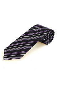 Men's Striped Purple Black Microfiber Tie For Wedding Party Holiday With Gift Box