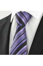 Men's Striped Lavender Purple Black Microfiber Tie Necktie For Wedding Holiday With Gift Box