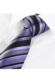 Men's Striped Lavender Purple Black Microfiber Tie Necktie For Wedding Holiday With Gift Box