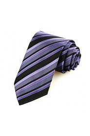 Men's Striped Lavender Purple Black Microfiber Tie Necktie For Wedding Holiday With Gift Box