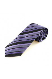 Men's Striped Lavender Purple Black Microfiber Tie Necktie For Wedding Holiday With Gift Box