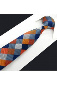 Men's Tie Orange Checked Skinny Necktie Fashion 100% Silk Casual