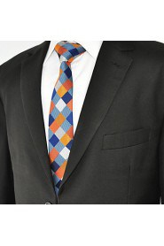 Men's Tie Orange Checked Skinny Necktie Fashion 100% Silk Casual