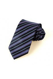 Men's New Striped Purple Black Microfiber Tie Necktie For Wedding Holiday With Gift Box