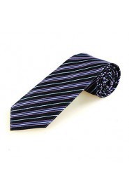 Men's New Striped Purple Black Microfiber Tie Necktie For Wedding Holiday With Gift Box