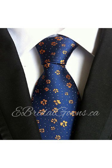 Men Wedding Cocktail Necktie At Work Blue Yellow Flower Tie