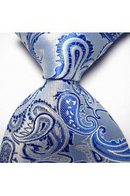 Men Wedding Cocktail Necktie At Work White Blue Flower Tie