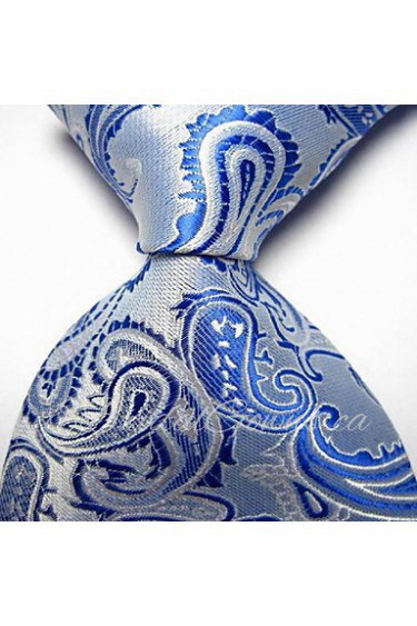 Men Wedding Cocktail Necktie At Work White Blue Flower Tie