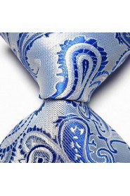 Men Wedding Cocktail Necktie At Work White Blue Flower Tie