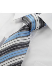 Men's Striped Blue Grey Microfiber Tie Necktie For Wedding Party Holiday With Gift Box