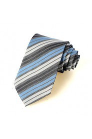 Men's Striped Blue Grey Microfiber Tie Necktie For Wedding Party Holiday With Gift Box