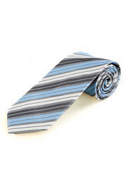 Men's Striped Blue Grey Microfiber Tie Necktie For Wedding Party Holiday With Gift Box