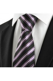 Men's New Striped Purple Black Microfiber Tie Necktie For Wedding Holiday With Gift Box