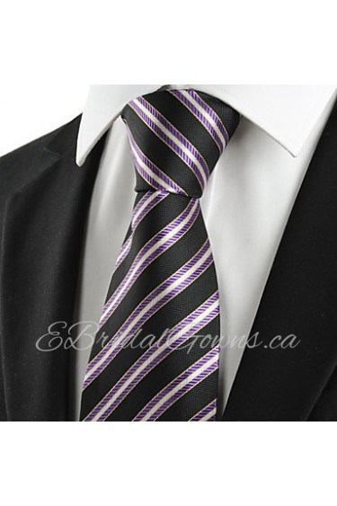 Men's New Striped Purple Black Microfiber Tie Necktie For Wedding Holiday With Gift Box