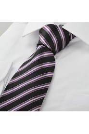 Men's New Striped Purple Black Microfiber Tie Necktie For Wedding Holiday With Gift Box