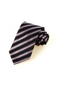 Men's New Striped Purple Black Microfiber Tie Necktie For Wedding Holiday With Gift Box