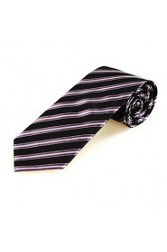 Men's New Striped Purple Black Microfiber Tie Necktie For Wedding Holiday With Gift Box