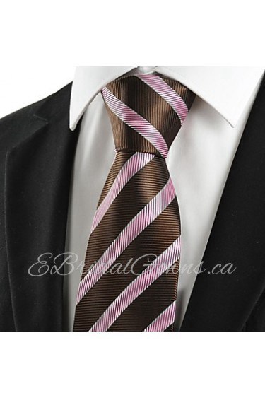 Men's Striped Pink Brown Luxury Microfiber Tie Necktie For Wedding Holiday With Gift Box