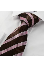 Men's Striped Pink Brown Luxury Microfiber Tie Necktie For Wedding Holiday With Gift Box