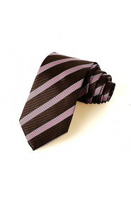 Men's Striped Pink Brown Luxury Microfiber Tie Necktie For Wedding Holiday With Gift Box