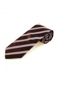 Men's Striped Pink Brown Luxury Microfiber Tie Necktie For Wedding Holiday With Gift Box