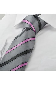 Men's Striped Pink Grey Microfiber Tie Necktie For Wedding Party Holiday With Gift Box