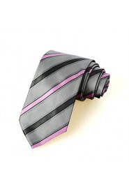 Men's Striped Pink Grey Microfiber Tie Necktie For Wedding Party Holiday With Gift Box