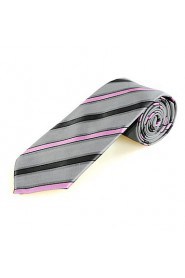 Men's Striped Pink Grey Microfiber Tie Necktie For Wedding Party Holiday With Gift Box