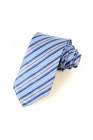 Men's Striped Pink Blue Microfiber Tie Necktie For Wedding Party Holiday With Gift Box