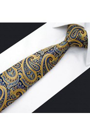 Men's Tie Paisley Yellow Skinny Necktie Fashion 100% Silk Casual