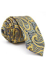 Men's Tie Paisley Yellow Skinny Necktie Fashion 100% Silk Casual