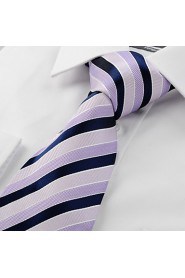 Men's Striped Lilac Navy Microfiber Tie Necktie For Wedding Party Holiday With Gift Box