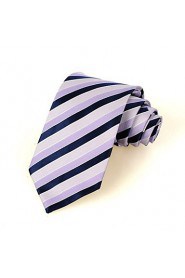 Men's Striped Lilac Navy Microfiber Tie Necktie For Wedding Party Holiday With Gift Box