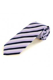 Men's Striped Lilac Navy Microfiber Tie Necktie For Wedding Party Holiday With Gift Box