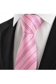 Men's New Striped Pink Microfiber Tie Necktie For Wedding Party Holiday With Gift Box