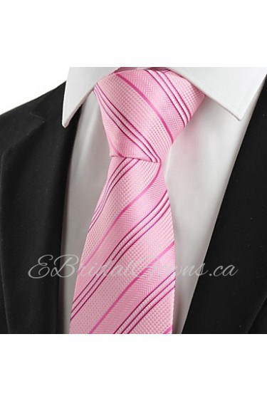 Men's New Striped Pink Microfiber Tie Necktie For Wedding Party Holiday With Gift Box